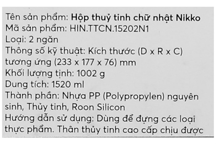Hộp đựng thực phẩm thủy tinh 2 ngăn 1520 ml Nikko Màu Trắng