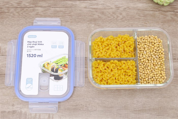 Hộp đựng thực phẩm thủy tinh 3 ngăn 1520 ml Nikko Màu Trắng