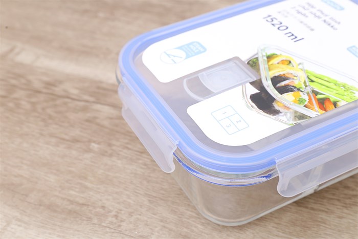 Hộp đựng thực phẩm thủy tinh 3 ngăn 1520 ml Nikko Màu Trắng