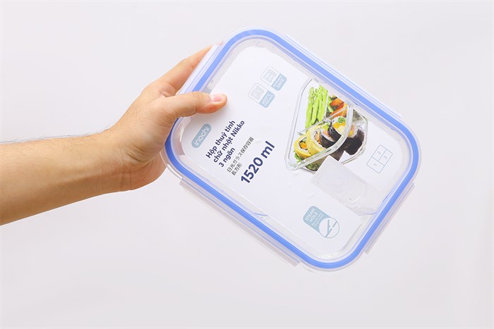 Hộp đựng thực phẩm thủy tinh 3 ngăn 1520 ml Nikko Màu Trắng