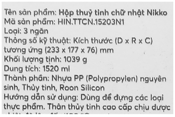 Hộp đựng thực phẩm thủy tinh 3 ngăn 1520 ml Nikko Màu Trắng
