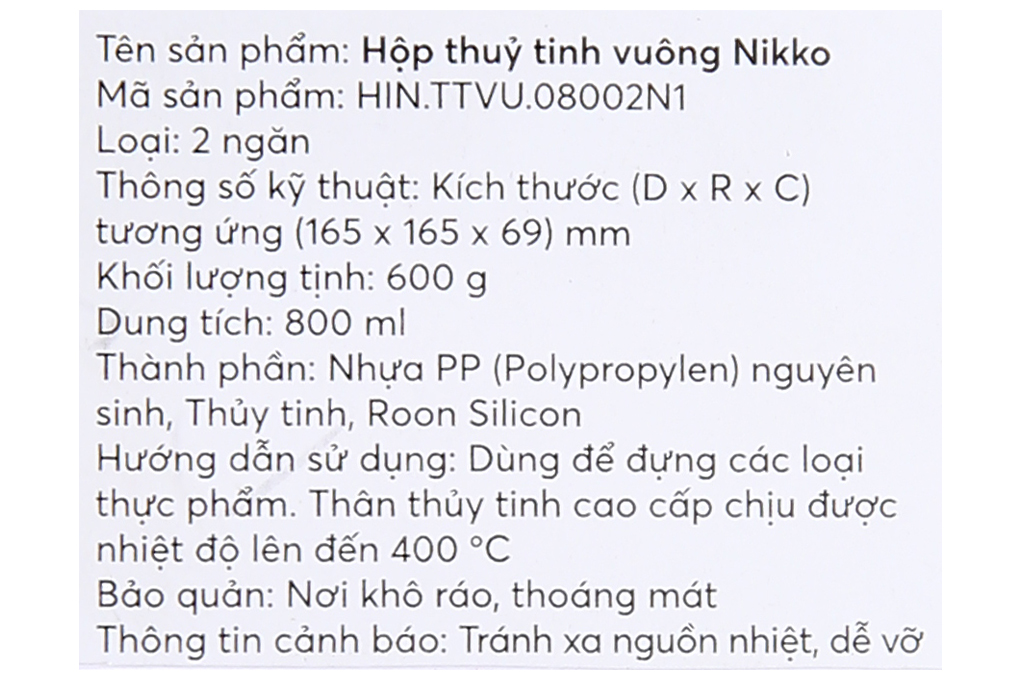 Hộp đựng thực phẩm thủy tinh 2 ngăn 800 ml Nikko