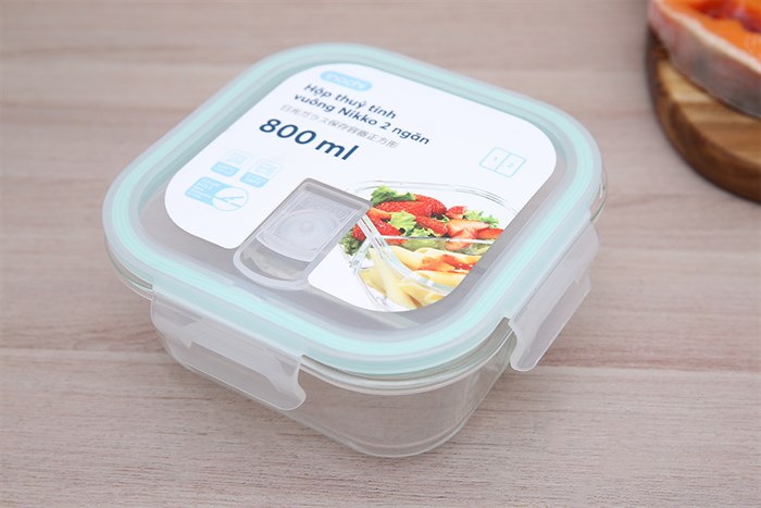 Hộp đựng thực phẩm thủy tinh 2 ngăn 800 ml Nikko Màu Trắng