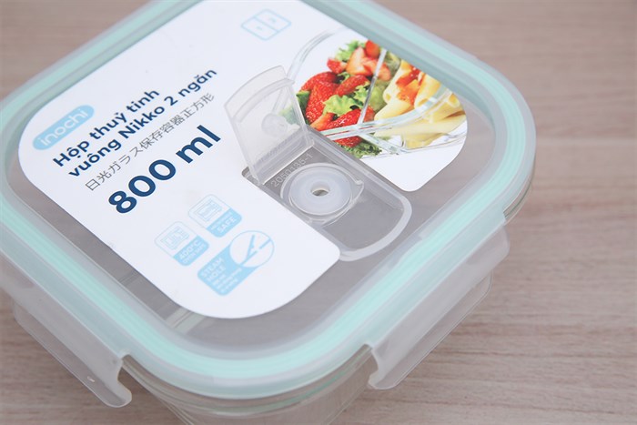 Hộp đựng thực phẩm thủy tinh 2 ngăn 800 ml Nikko Màu Trắng