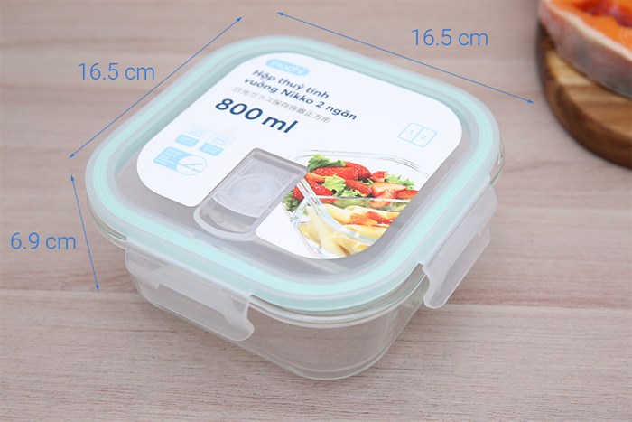 Hộp đựng thực phẩm thủy tinh 2 ngăn 800 ml Nikko Màu Trắng