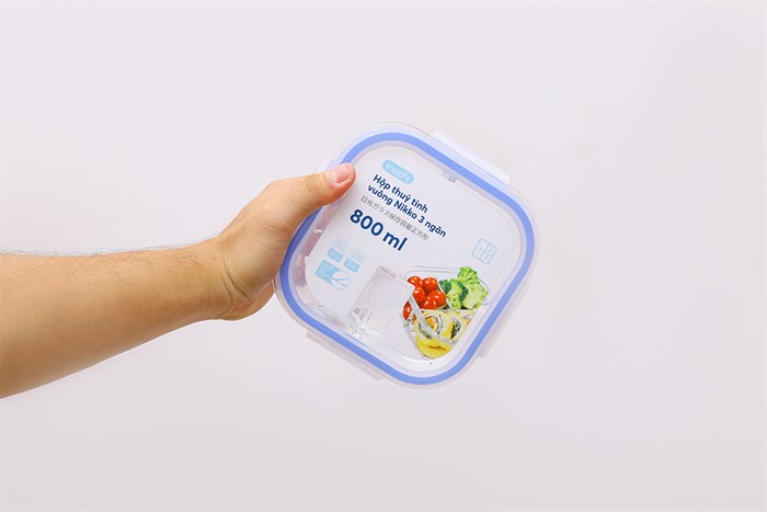 Hộp đựng thực phẩm thủy tinh 3 ngăn 800 ml Nikko Màu Trắng