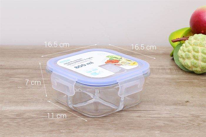 Hộp đựng thực phẩm thủy tinh 3 ngăn 800 ml Nikko Màu Trắng