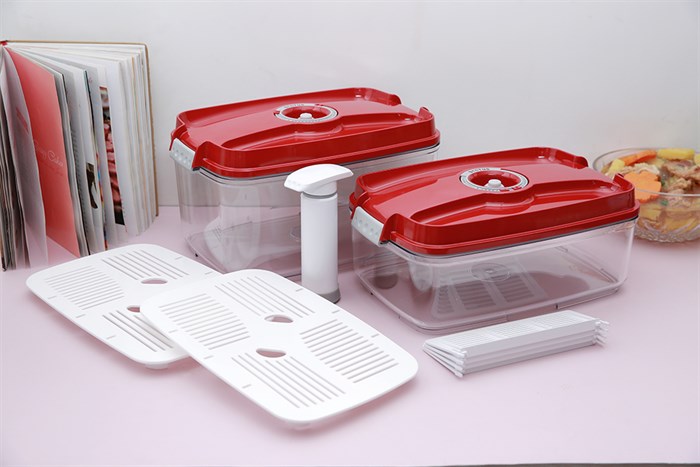 Bộ 5 món hộp nhựa đựng thực phẩm chân không 4500 ml Status Màu Đỏ
