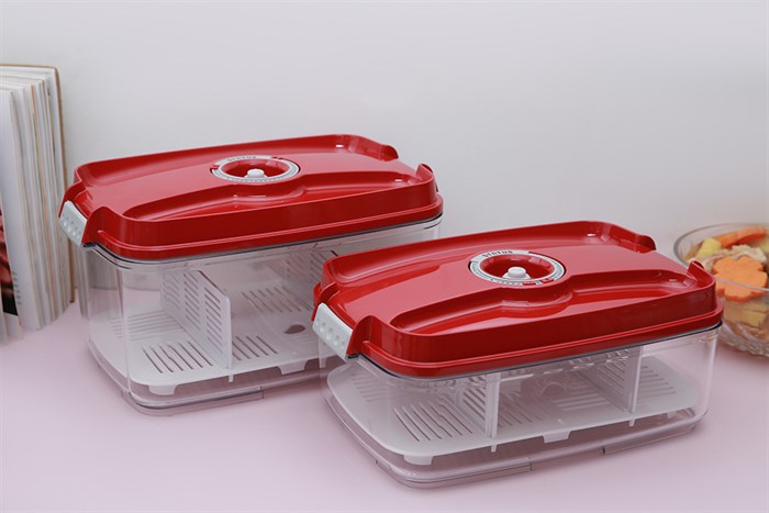 Bộ 5 món hộp nhựa đựng thực phẩm chân không 4500 ml Status Màu Đỏ