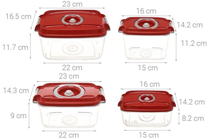 Bộ 5 món hộp nhựa đựng thực phẩm chân không 2000 ml Status Màu Đỏ