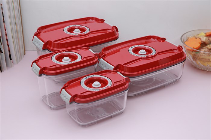Bộ 5 món hộp nhựa đựng thực phẩm chân không 2000 ml Status Màu Đỏ