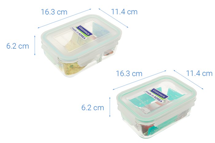 Bộ 2 hộp đựng thực phẩm thủy tinh Glasslock Lunch67-71 Màu Trắng