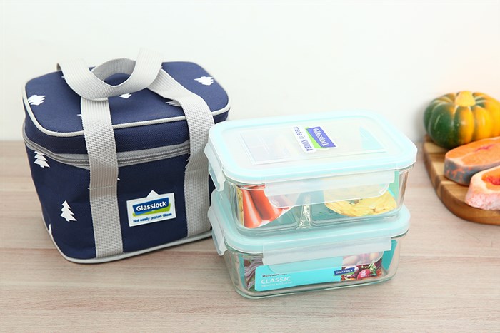 Bộ 2 hộp đựng thực phẩm thủy tinh Glasslock Lunch67-71 Màu Trắng