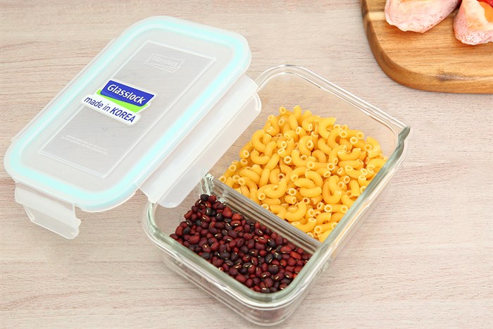 Hộp đựng thực phẩm thủy tinh 2 ngăn 670 ml Glasslock MCRK067 Màu Trắng