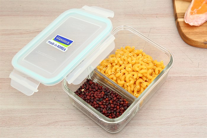 Hộp đựng thực phẩm thủy tinh 2 ngăn Glasslock MCRK100 Màu Trắng