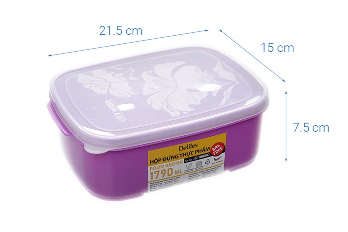 Hộp đựng thực phẩm nhựa 1790 ml Delites E-1065/C Màu Tím