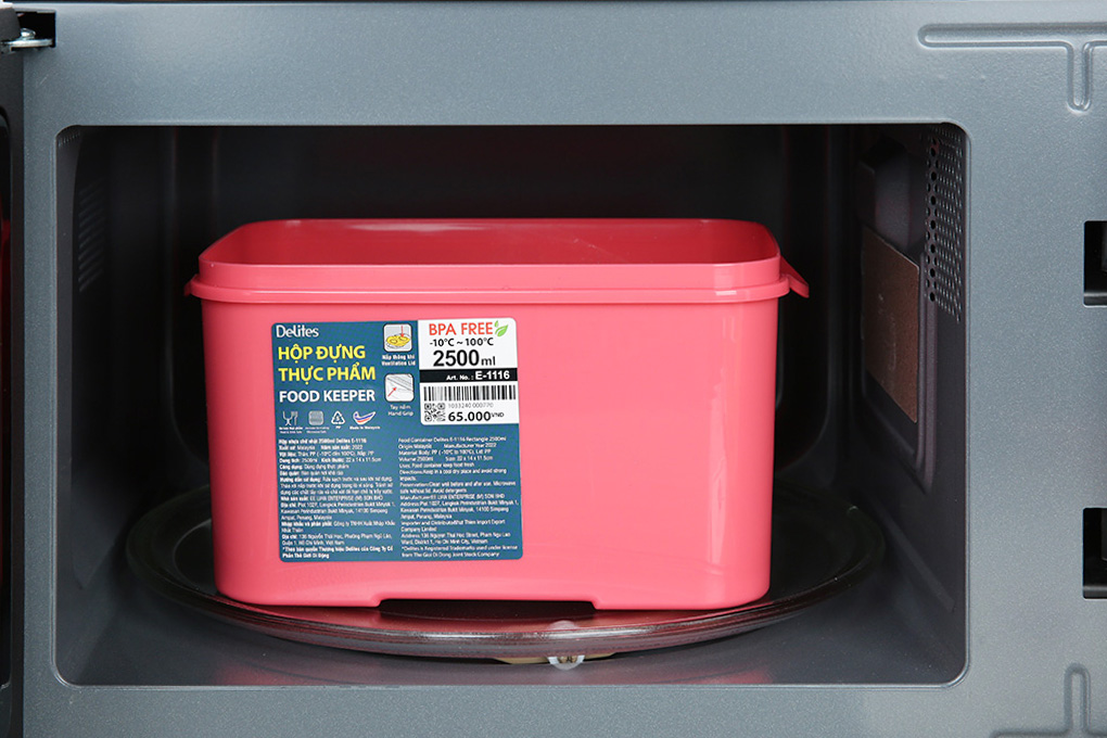 Hộp đựng thực phẩm nhựa 2500 ml Delites E-1116 Màu Hồng
