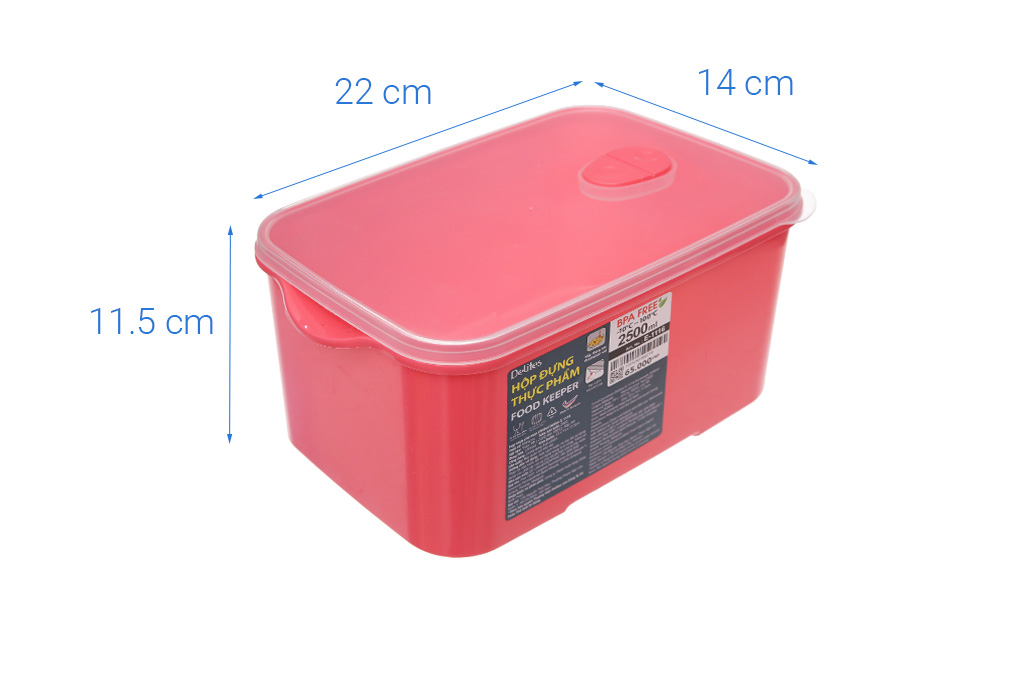 Hộp đựng thực phẩm nhựa 2500 ml Delites E-1116 Màu Hồng