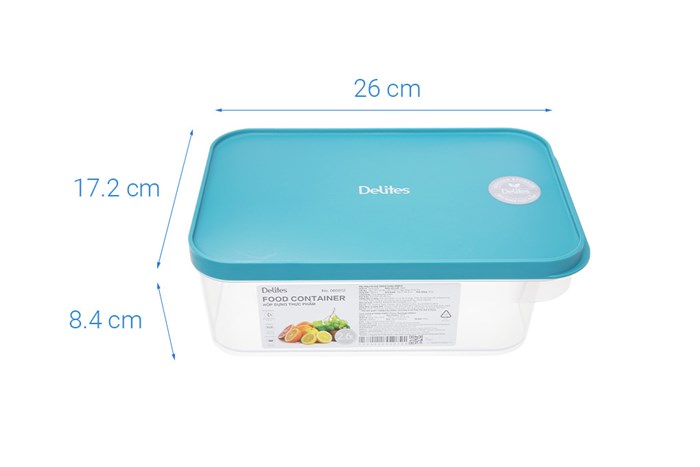 Hộp đựng thực phẩm nhựa 2600 ml Delites 000012 Màu Xanh Dương
