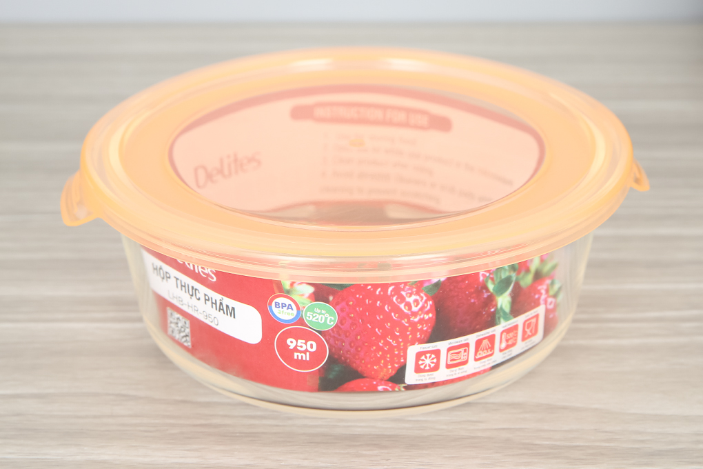 Hộp đựng thực phẩm thủy tinh 950 ml Delites LHB-HR-950 Màu Cam