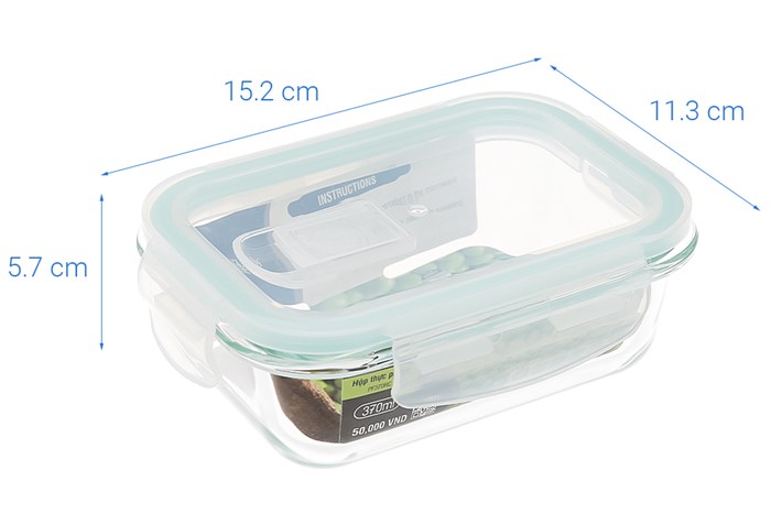Hộp đựng thực phẩm thủy tinh 370 ml Delites PF370RC Màu Trắng