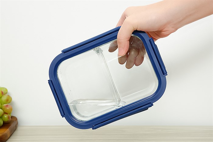 Hộp đựng thực phẩm thủy tinh 2 ngăn 640 ml Delites IDG640RD Màu Xanh Dương