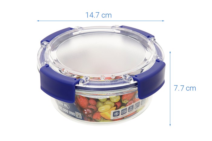 Hộp đựng thực phẩm thủy tinh 650 ml Delites LK650RD Màu Xanh Dương