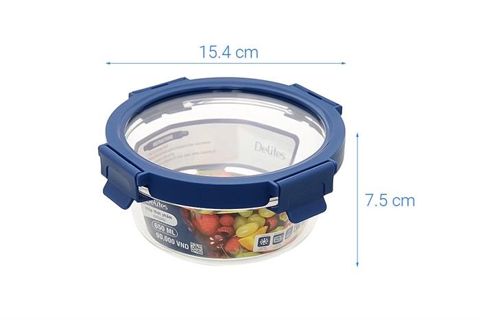 Hộp đựng thực phẩm thủy tinh 650 ml Delites ID650RD Màu Xanh Dương