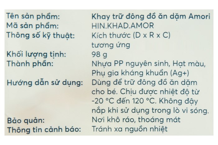 Hộp khay nhựa trữ đông đồ ăn dặm Amori Inochi HIN.KHAD.AMOR Màu Trắng