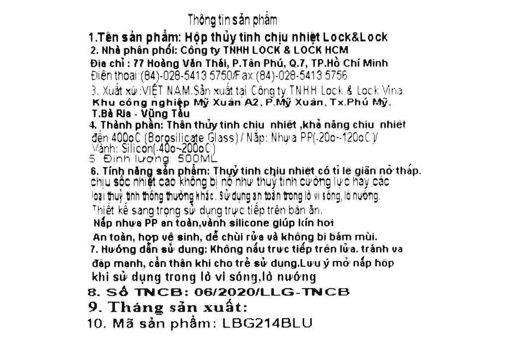 Hộp đựng thực phẩm thủy tinh 500 ml Lock&Lock LBG214BLU Màu Xanh Dương