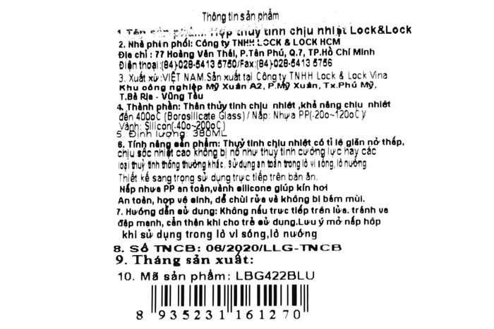 Hộp đựng thực phẩm thủy tinh 380 ml Lock&Lock LBG422BLU Màu Xanh Dương