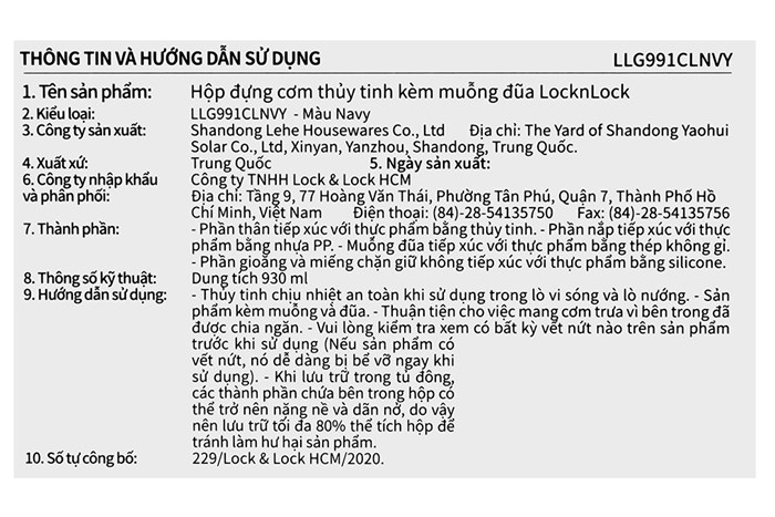 Hộp đựng cơm thủy tinh Lock&Lock LLG991CLNVY Màu Xanh Navy