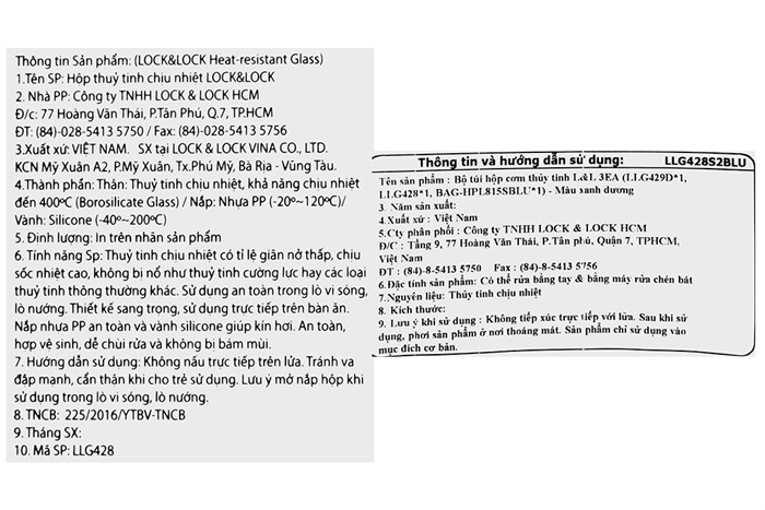 Bộ 2 hộp đựng thực phẩm thủy tinh Lock&Lock LLG428S2BLU Màu Xanh Dương