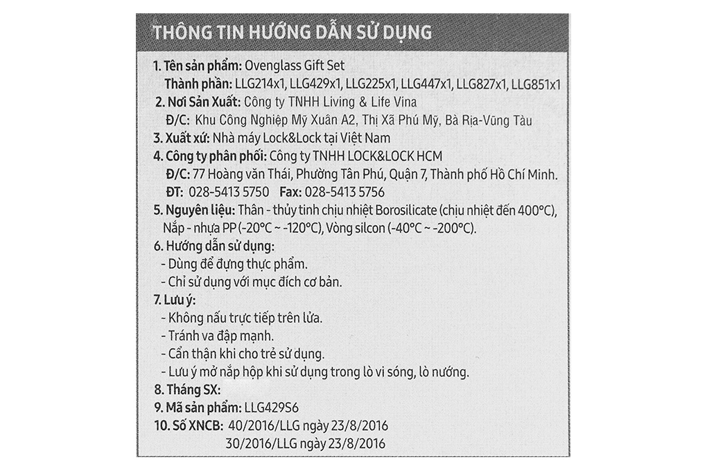 Bộ 6 hộp đựng thực phẩm thủy tinh Lock&Lock LLG429S6 Màu Trắng