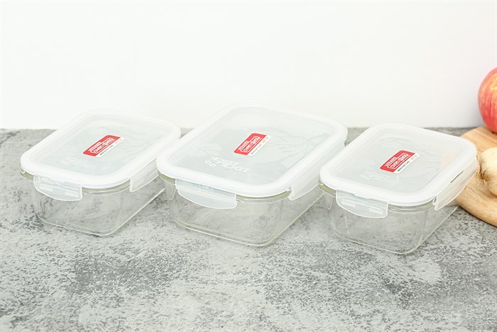Bộ 3 hộp đựng thực phẩm thủy tinh Lock&Lock LLG429S3 Màu Trắng