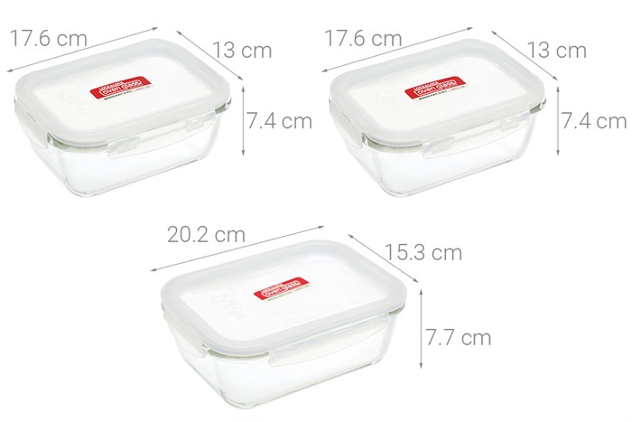 Bộ 3 hộp đựng thực phẩm thủy tinh Lock&Lock LLG429S3 Màu Trắng