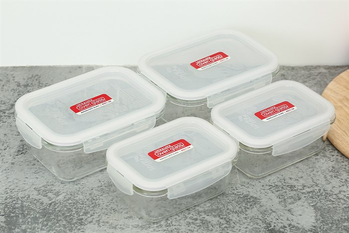 Bộ 4 hộp đựng thực phẩm thủy tinh Lock&Lock LLG423S4 Màu Trắng