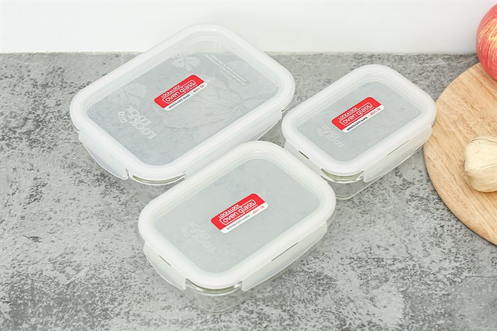 Bộ 3 hộp đựng thực phẩm thủy tinh Lock&Lock LLG422S03 Màu Trắng