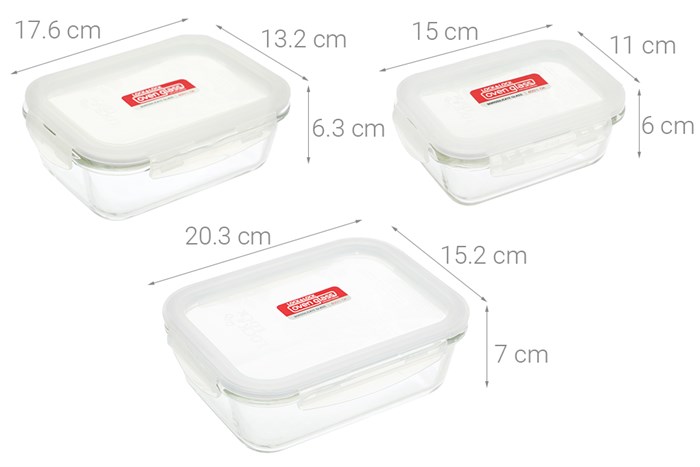 Bộ 3 hộp đựng thực phẩm thủy tinh Lock&Lock LLG422S03 Màu Trắng