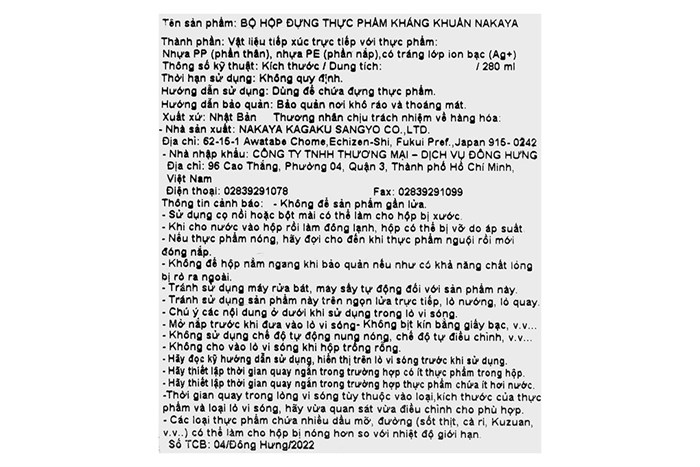 Bộ 2 hộp đựng thực phẩm nhựa 280 ml Nakaya K428 Màu Trắng