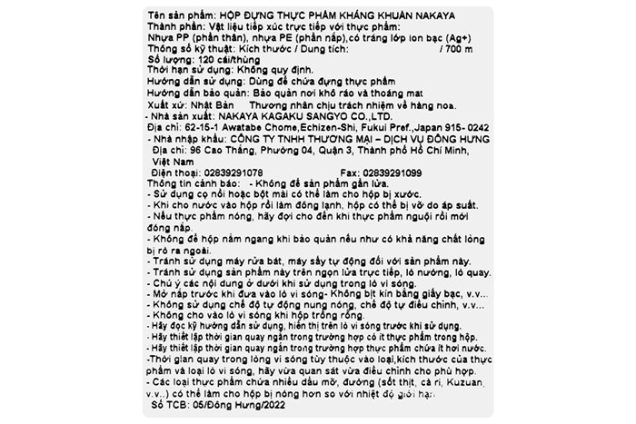 Hộp đựng thực phẩm nhựa 700 ml Nakaya K426 Màu Trắng