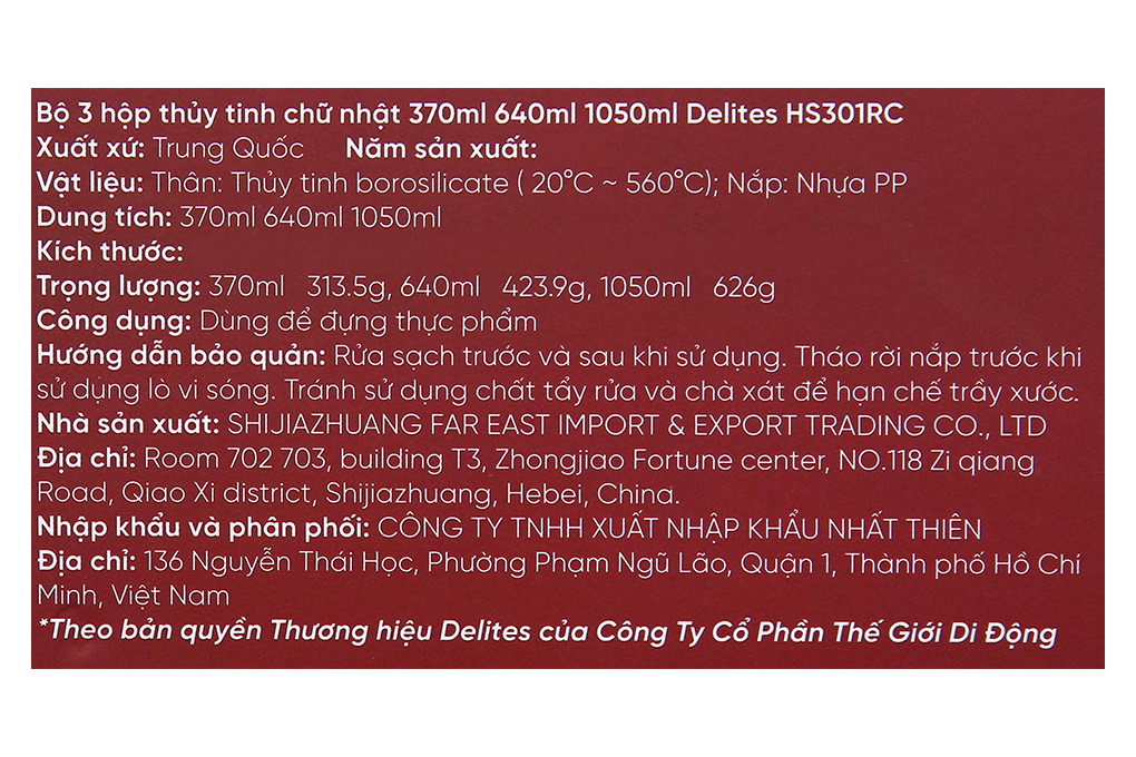 Bộ 3 hộp đựng thực phẩm thủy tinh 370 - 640 - 1050 ml Delites HS301RC Màu Xanh ngọc
