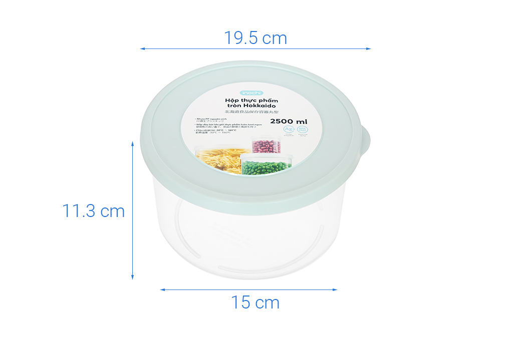 Hộp đựng thực phẩm nhựa 2500 ml Inochi Hokkaido HIN.HOTR.2500 Màu Xanh Bạc Hà