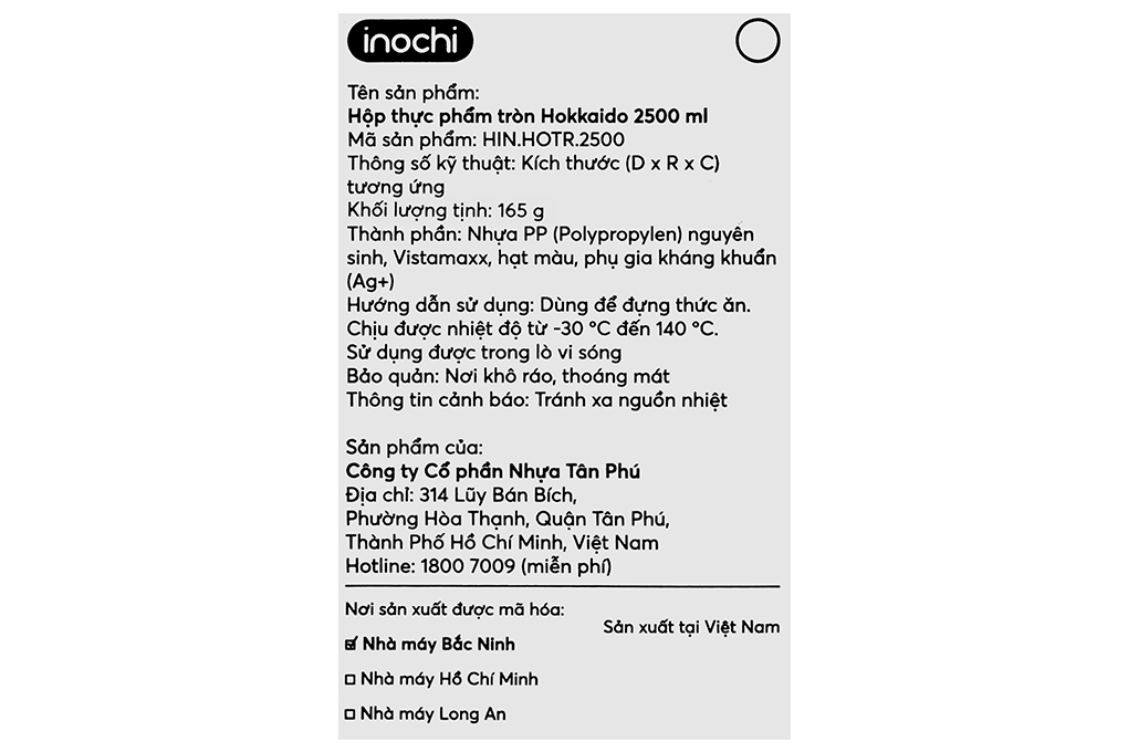 Hộp đựng thực phẩm nhựa 2500 ml Inochi Hokkaido HIN.HOTR.2500 Màu Xanh Bạc Hà