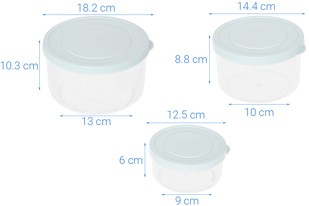 Bộ 3 hộp đựng thực phẩm nhựa 500 - 1000 - 2000 ml Inochi Hokkaido HIN.HOTR.BO02 Xanh mint Màu Xanh mint