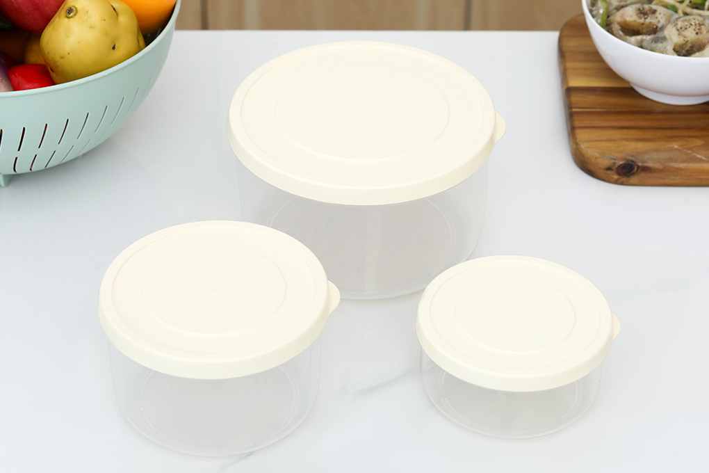 Bộ 3 hộp đựng thực phẩm nhựa 500 - 1000 - 2000 ml Inochi Hokkaido HIN.HOTR.BO02 Trắng Màu Trắng