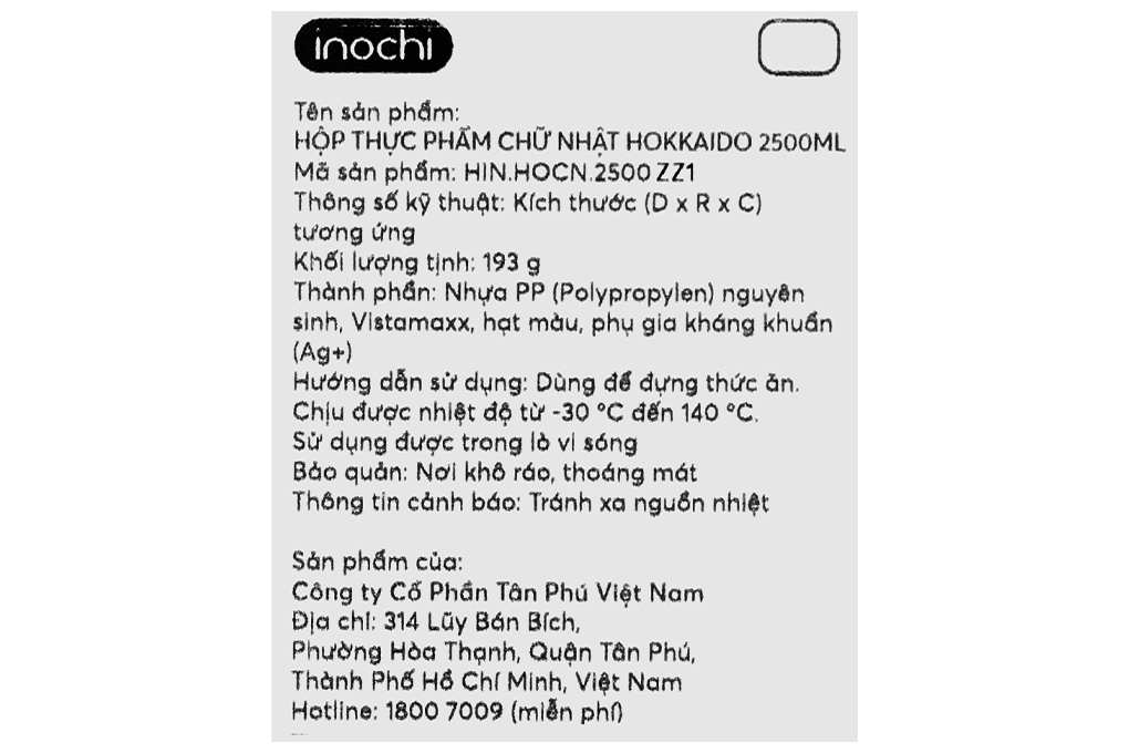 Hộp đựng thực phẩm nhựa 2500 ml Inochi Hokkaido HIN.HOCN.2500ZZ1 Màu Xanh Bạc Hà