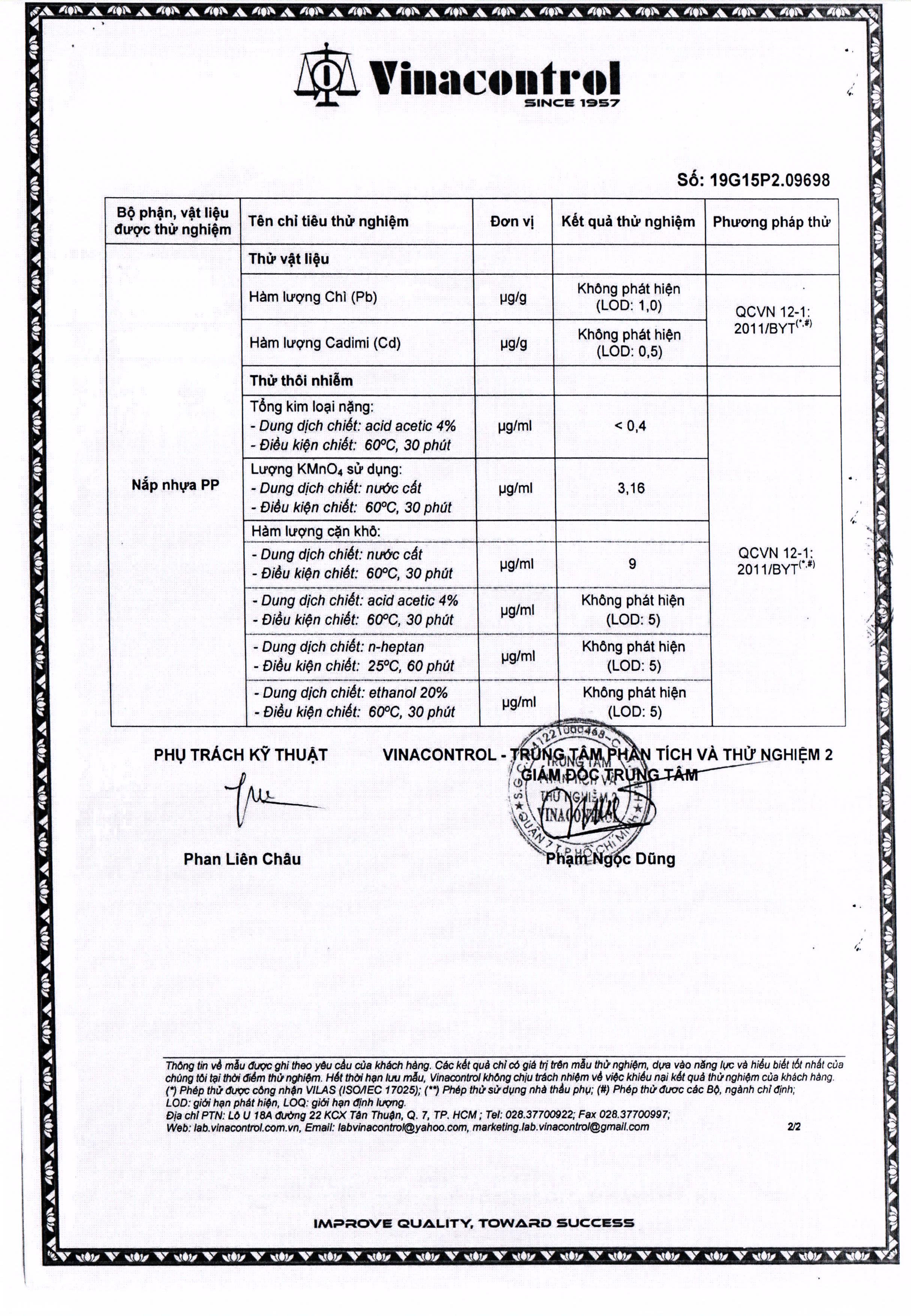 Thành phần/ chất liệu Nắp nhựa PP