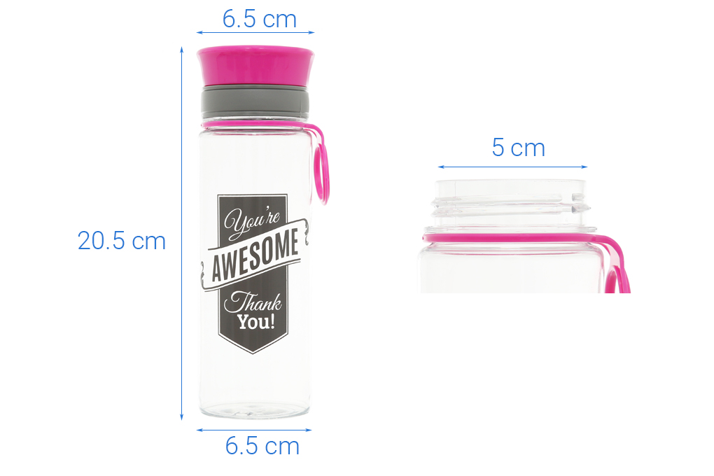 Bình đựng nước nhựa 575 ml Pioneer PP001A Màu Hồng