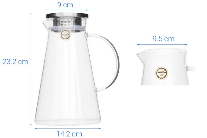 Bình đựng nước thủy tinh borosilicate 1.5 lít BHX LHB-WJ-01 Màu Trắng